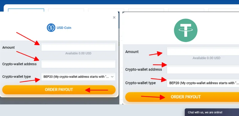 Apply and fill information to withdrawal the money from Mostbet Casino