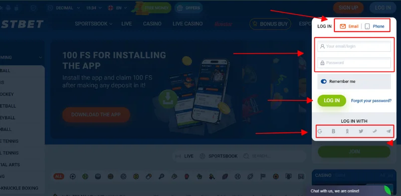 Login to mostbet by emai, phone, and social network